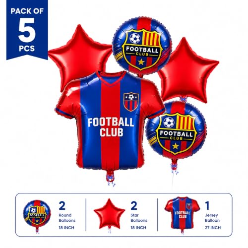 Image of Red and Blue 5 Pcs Football Theme Foil Balloon Set for Birthday Party Decoration | Football Jersey Balloon | Sports Theme Birthday Party Decoration for Kids