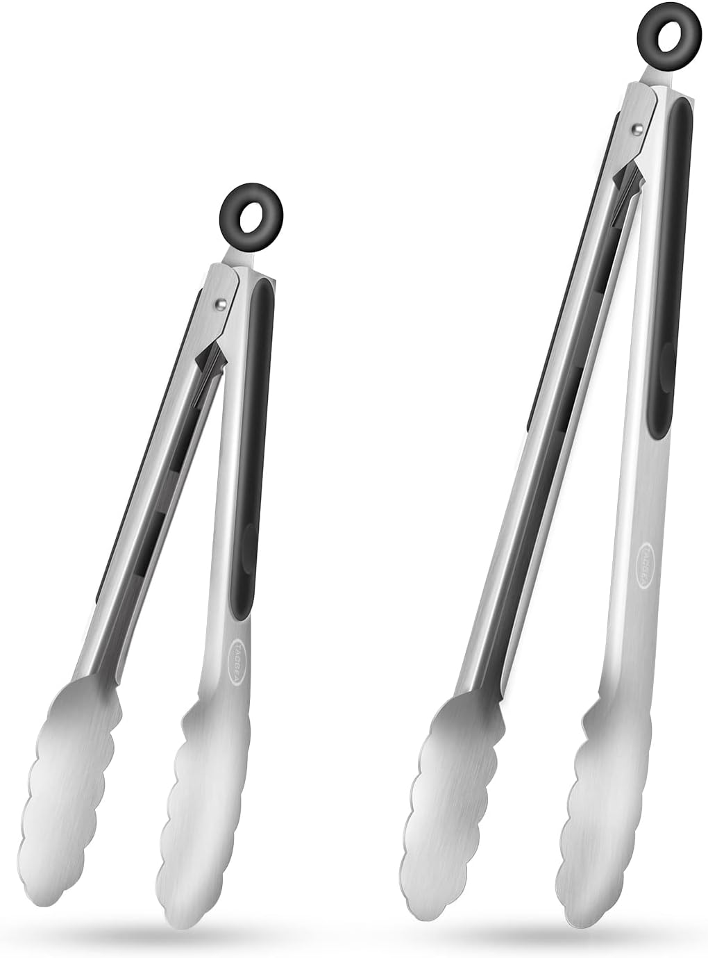 TACGEA Stainless Steel Kitchen Tongs, Silicone Non-slip Grip, Locking Grilling Food Tongs Set of 2, 9-inch & 12-inch