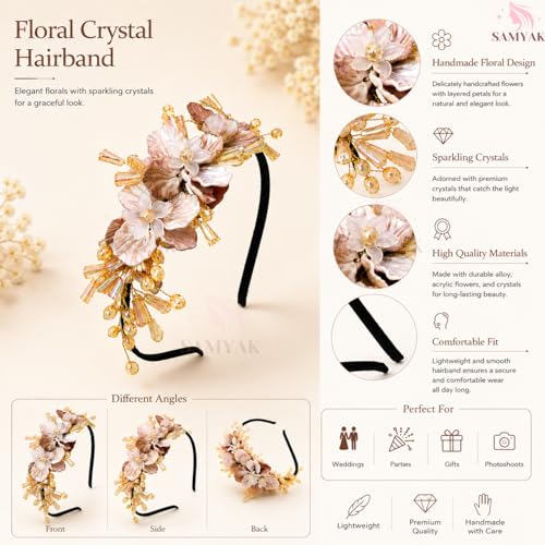 Image of Samyak Pearl & Crystal Hair Band Accessories For Women & Girls, Stylish Tiara Headband For Wedding Party Juda Bun Fashion For Bridal Hair Decoration Accessory