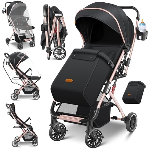 KIDIZ® Kinderwagen Kinderbuggy klappbar Liegebuggy Sportwagen Faltbar 360° Räder 5-Punkt Gurt Inkl. Fußsack, Getränkehalter, Regenabdeckung & Moskitonetz verstellbare Rückenlehne & Sonnenverdeck