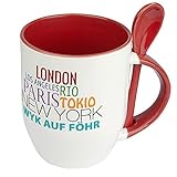 330 ml Füllvolumen digital print Städtetasse Wyk auf Föhr - Löffel-Tasse mit Motiv Famous Cities in The World - Becher, Kaffeetasse, Kaffeebecher, Mug - Rot