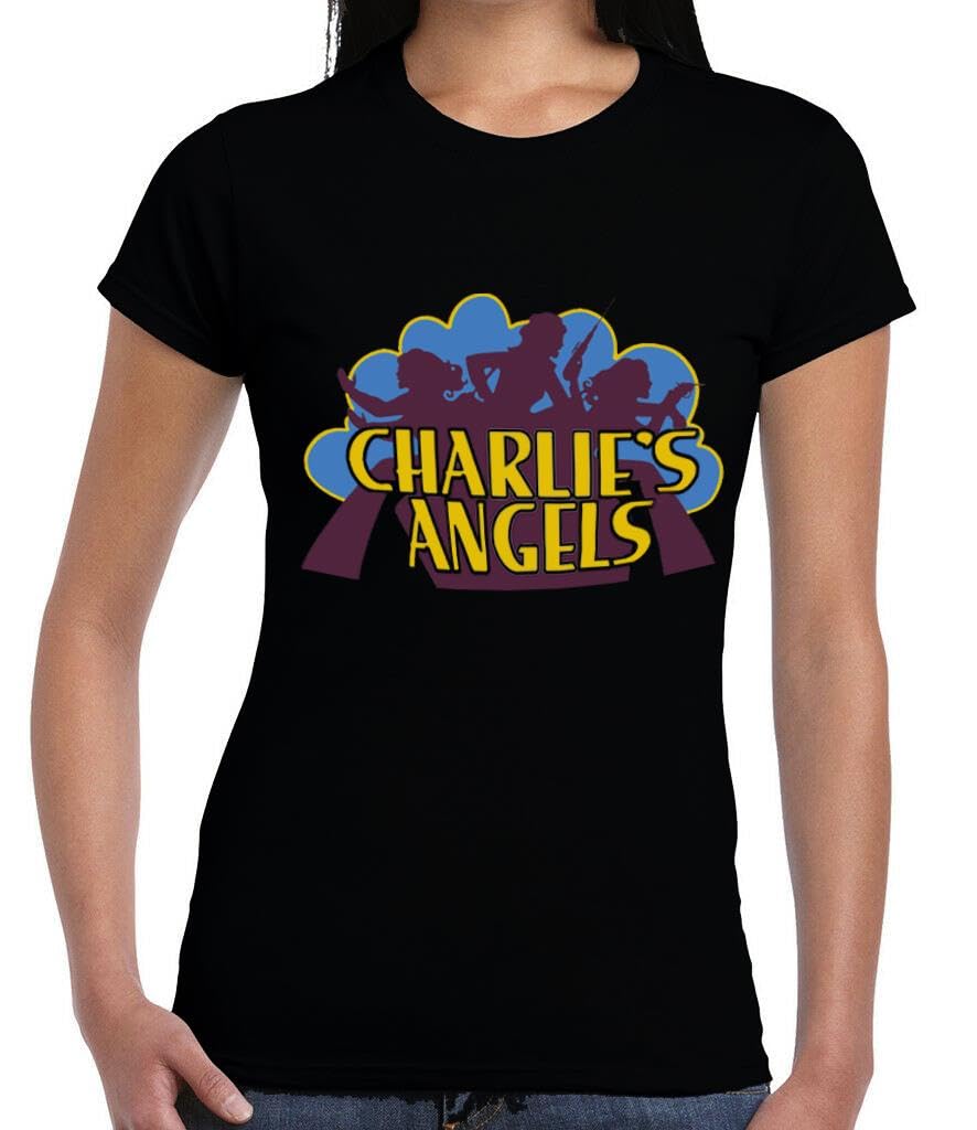Wild Star Hearts Charlie's Angels Womens Capsleeve Tshirt, Black T-Shirt with Occult Dark Fantasy Art
