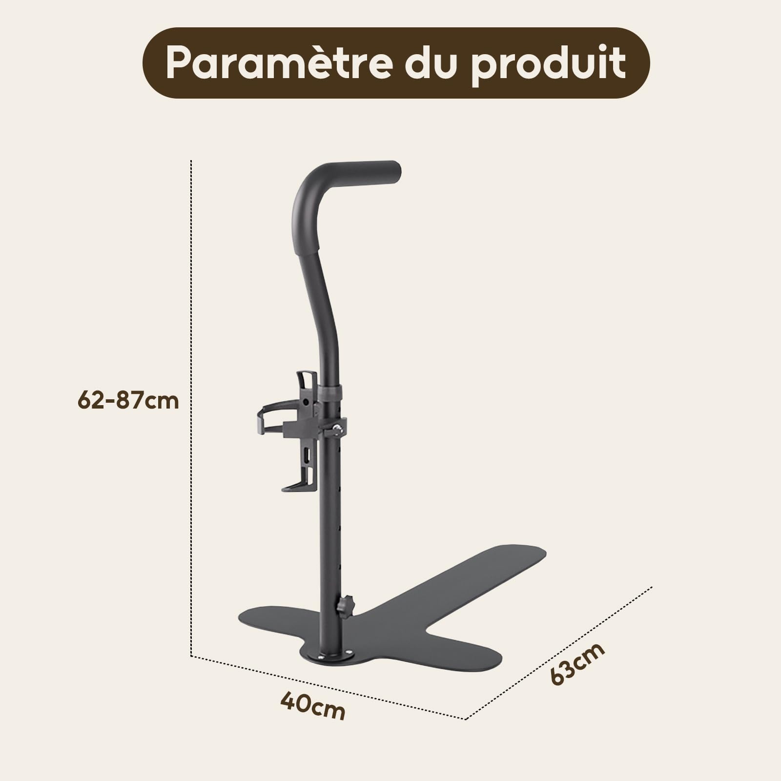 Support pour personnes âgées avec porte-gobelets, réglable en hauteur, poignée de sécurité pour canapé ou chaise, support de la vie quotidienne pour personnes âgées, handicapées et handicapées (noir)