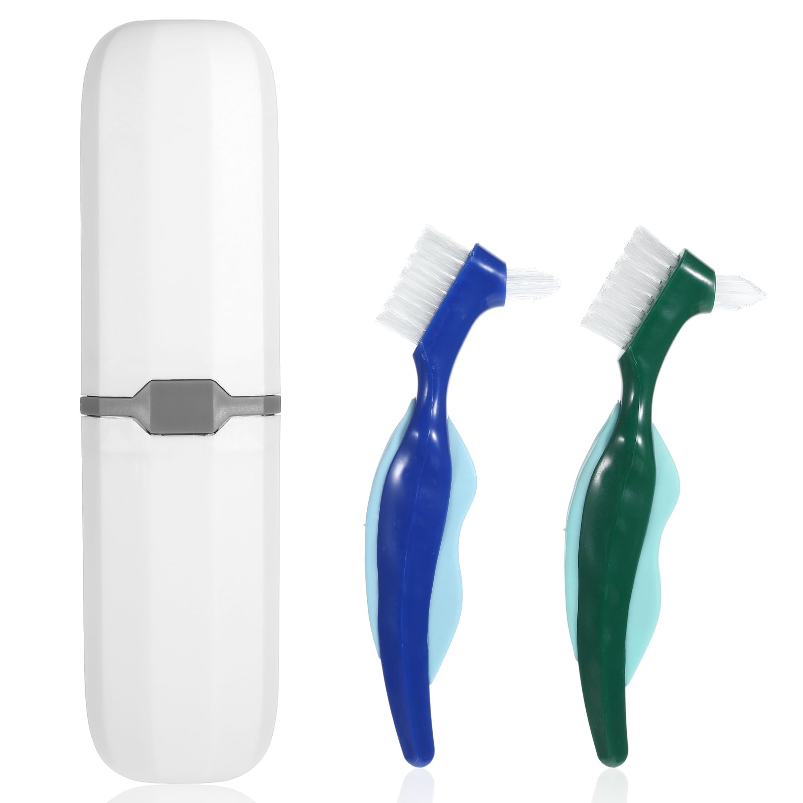 Lot de 2 brosses à dents à poils durs multicouches - Outils de nettoyage dentaire double face - Avec étui - Pour voyage, camping, plein air, gym, soins dentaires
