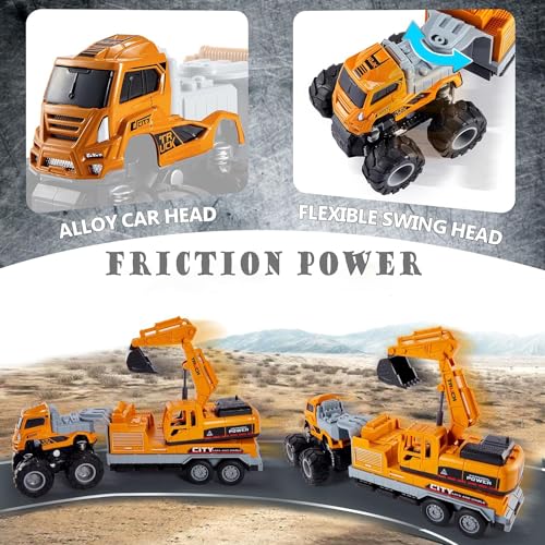 Image of Excavator Toy Truck Toy for Kids Diecast Metal Head Abs Plastic Friction Power Color Yellow