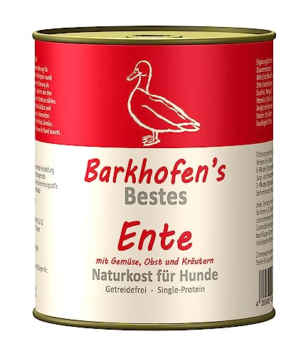 Barkhofen Tiernahrung Nassfutter für Ihren Hund 6X 800g – Hundefutter nass & getreidefrei mit Ente - Hunde Futter in Dosen ohne Getreide