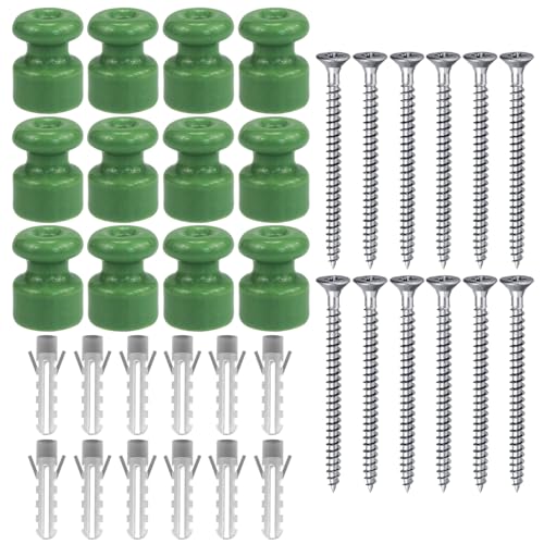 OASHISU Lot de 12 isolateurs en porcelaine pour câble tressé textile pour installation électrique vintage, Support Isolant pour Câble Tressé, Isolateurs Céramiques Vintage, Vert brillant Ø 18 mm