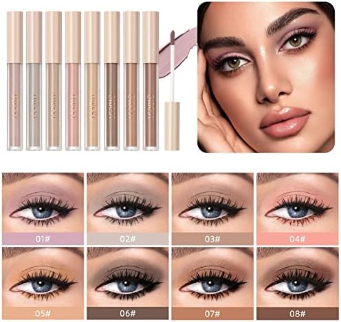 SUMEITANG 8 Colors Matte Liquid Eyeshadow Set, Neutral Naked Eyeshadow Smooth Lightweight High-pigmented Cream Brown Eye Shadow Stick Quick-Drying Waterproof Long Lasting Eye Makeup