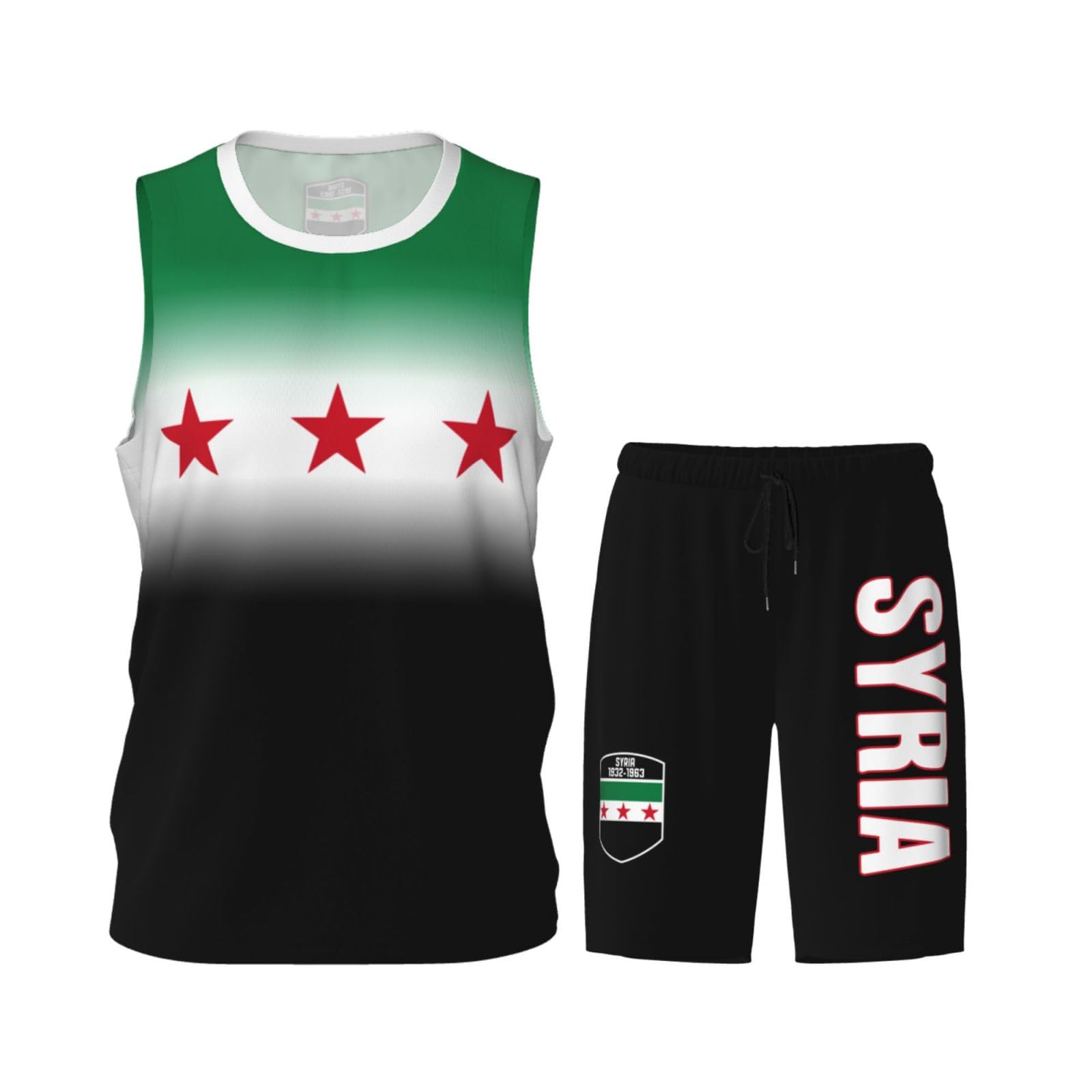 DABOYOZHZH Syria Flag 1932-1963 Basketball Uniform Suit for Men Team Training Athletic Gradient Jersey