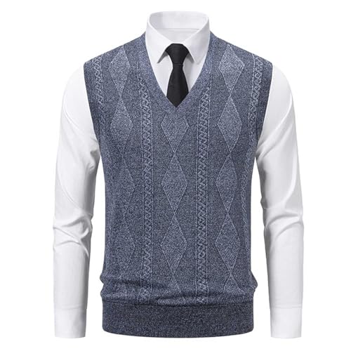 Men's Solid Color Breathable Dress Sweater Vests V Neck Cable Twist Knit Sleeveless Vests Casual Pullover Sweaters