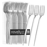 Novelty Modern Flatware, Cutlery, Disposable Plastic Salad forks Luxury Silver 32 Count