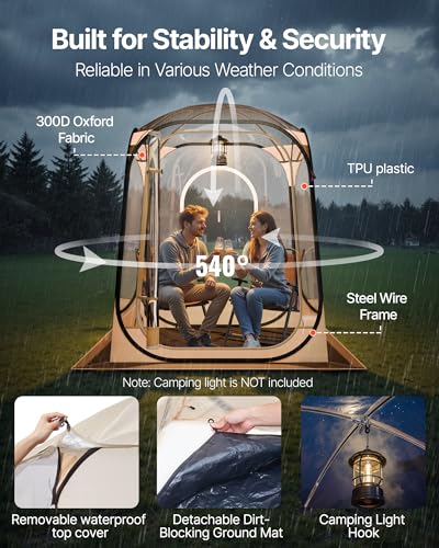 VEVOR Pop Up Sports Tent, 50x50x66.9 Instant Weather Proof Clear Tent for 2 Person, Portable Foldable Dome Shelter with Removable Floor Mat & Top Cover, for Watching Sports Events, Camping, Fishing - Image 3