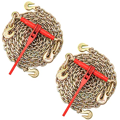 Vevor Heavy-Duty Chain Load Binder, 8800Lbs Working Load Capacity 5/16"-3/8" Tie Down Kit W/ Two Grab Hooks, Includes (2) Ratchet Binders – (2) 21' G80 Chains, For Transport, Hauling, Towing #TOP7