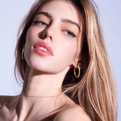 Gold Hoop Earrings 14K Gold Huggie Hoop Earrings for Women Minimalist Round-Edge Women’s Hoops Earring 30 * 3.5MM2