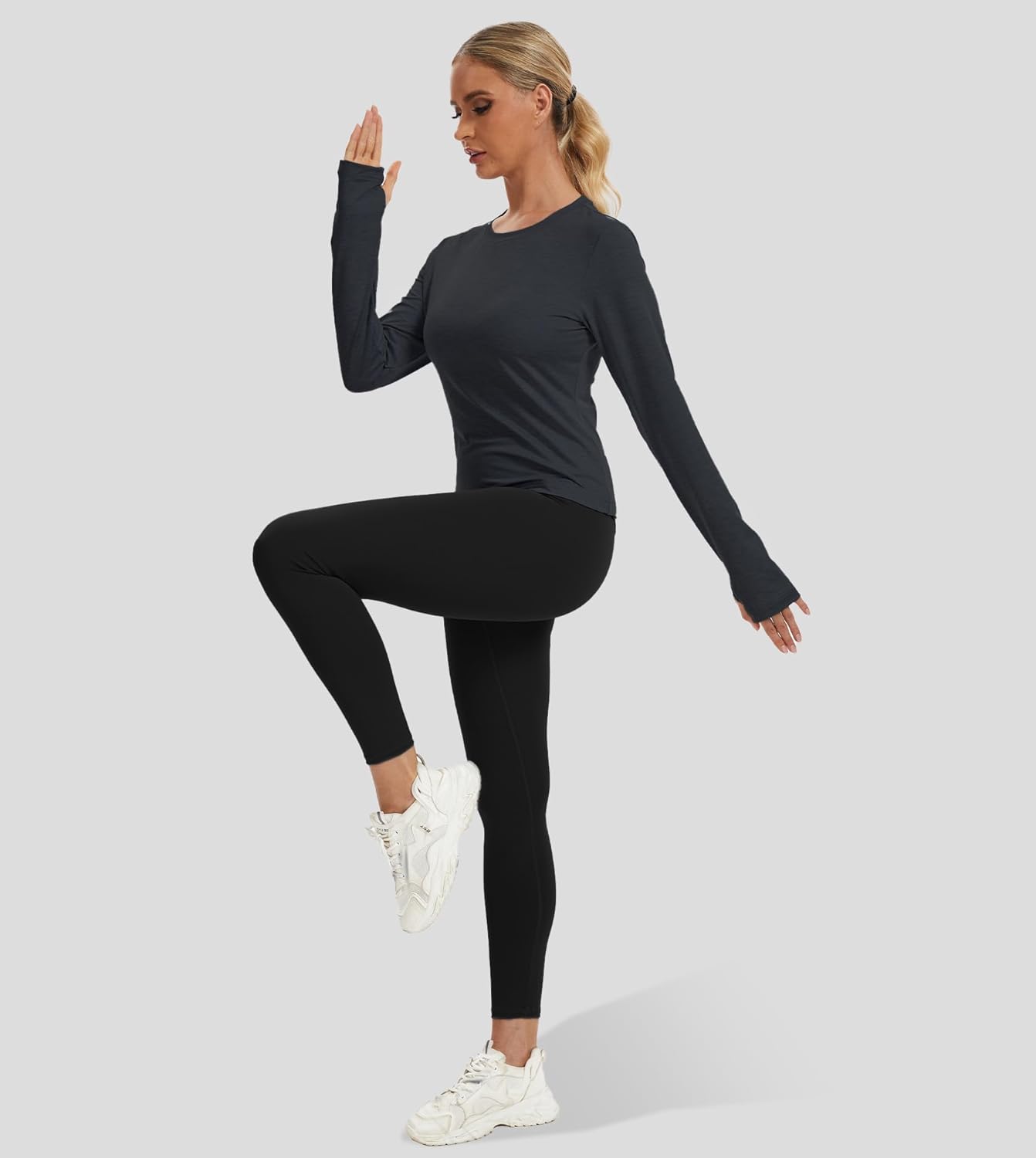 Women's Long Sleeve Workout Shirt Slim Fit Yoga Top Moisture Wicking Athletic Shirt with Thumb Holes Running Gym - Image 5