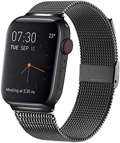 MCORS Band Compatible with Apple Watch 38mm 40mm 42mm 44mm,Stainless Steel Mesh Metal Loop with Adjustable Replacement Bands Compatible with Iwatch Series 5 4 3 2 1 Black