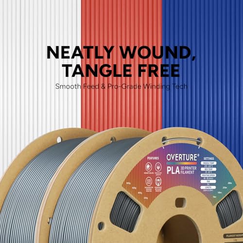 Image of OVERTURE 2KG Bundle PLA Filament 1.75mm, Neatly Wound 3D Printer Filament 2 Pack 1kg Spool (2.2lbs), Dimensional Accuracy + /- 0.02 mm, Fit Most FDM 3D Printers (Space Gray 2-Pack)