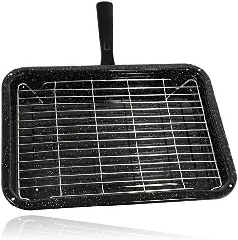 SPARES2GO Universal Oven Grill Pan Small Medium Rack & Detachable Handle (Non-Stick Vitreous Enamelled)