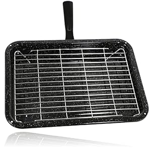 SPARES2GO Universal Oven Grill Pan Small Medium Rack & Detachable Handle (Non-Stick Vitreous Enamelled)
