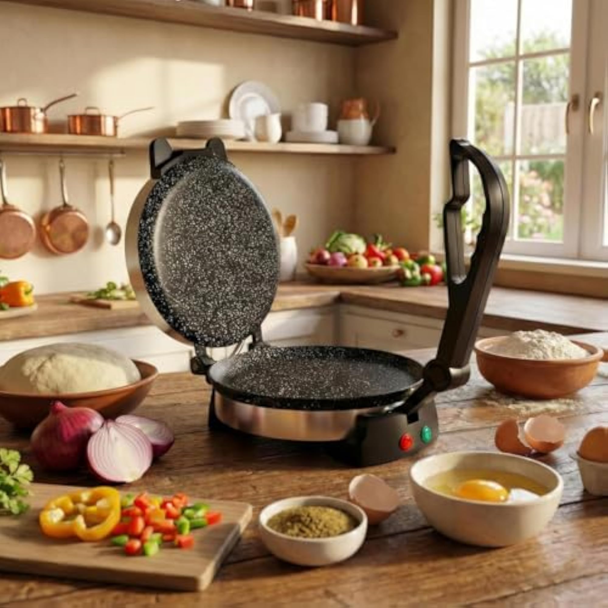 Electric Roti Maker with Non-Stick Plates and Durable Handle