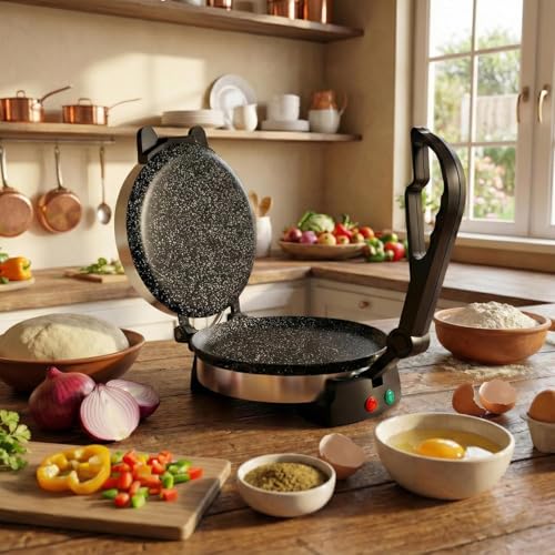 Image of Lifewit Roti Maker Machine - Electric Roti Maker with Non-Stick 8.5inch Plates and Durable Handle, Auto Temperature Control Chapati Maker Machine with Indicator Lights, 950 Watts, Silver