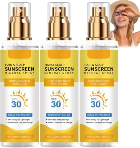 Hair & Scalp Sunscreen, SPF30 Hair & Scalp Sun Protection Spray, Hair Sun Protection Spray, Non-Greasy UV Protection, Prevent Hair Color Fade/Dryness, Suitable for Hiking/Beach/Running (3)