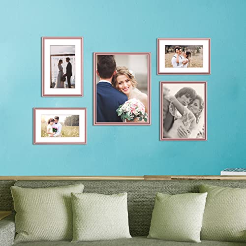 Fkvat 5X7 Picture Frame Set Of 4, Rose Gold Simple Modern Brushed Thin Aluminum Metal Photo Frame Fits 3X5 And 4X6 With Mat Or 5X7 Without Mat Photo. Display For Tabletop Or Wall Collage. (Horizontal & Vertical). #TOP6