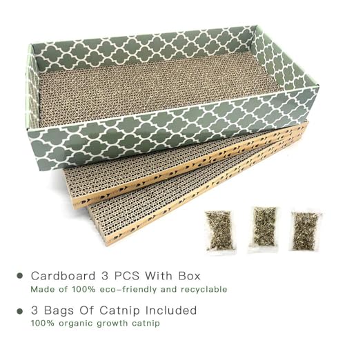Cat Scratcher Cardboard Scratching Pads Scratch Lounge Bed with Catnip 3PCS Reversible Corrugated Cardboard with Scratch Box - Thumbnail 6