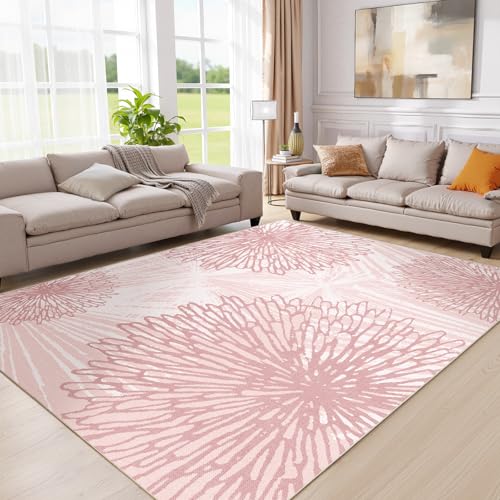 WITSHOCK Pink Rugs 8x10 for Bedroom Girls,Floral Modern Distress Print