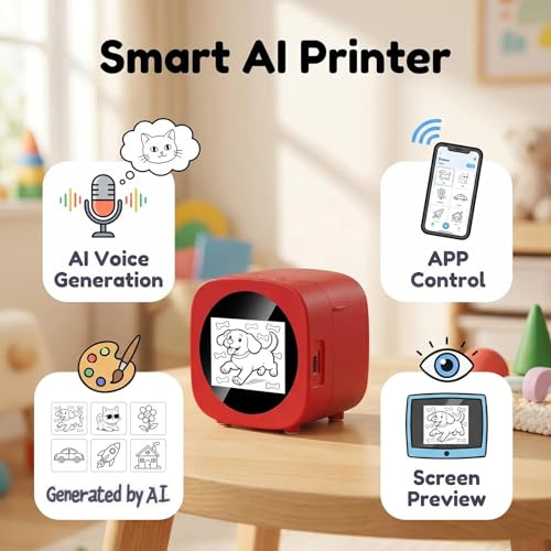 Image of Bxiadbzl AI Voice Powered Sticker Maker for Kids, Mini Thermal Sticker Printer with 6 Art Styles, Portable Custom Sticker Printer for Journal DIY Crafts, Educational Toy Gift Ages 3+