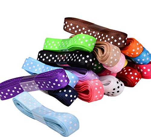 Yama Polka Dot Grosgrain Ribbons Set - 3/8'' 40 Yards For Christmas Gift Ribbon Wrapping, Hair Bow Accessories Diy, 20X2Yd Swiss Dot Fabric Ribbon #TOP2