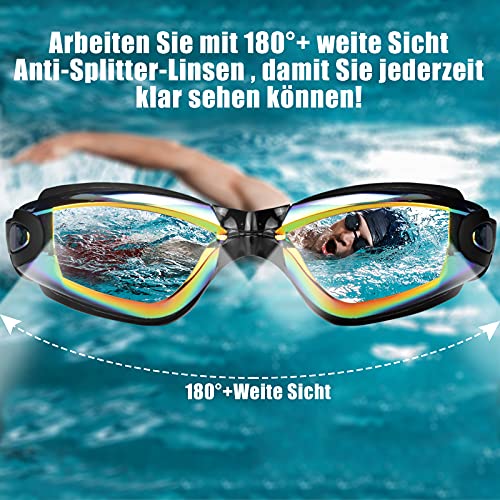 Foto von DAWINSIE Unisex Schwimmbrille, Schwimmbrillen für Erwachsene Jugendliche, 180 ° Weitwinkel Sicht, Anti-Beschlag, UV-Schutz Komfort Schnorchelbrille mit Nasenklammern, Conjoined Ohrstöpsel, Brillenbox