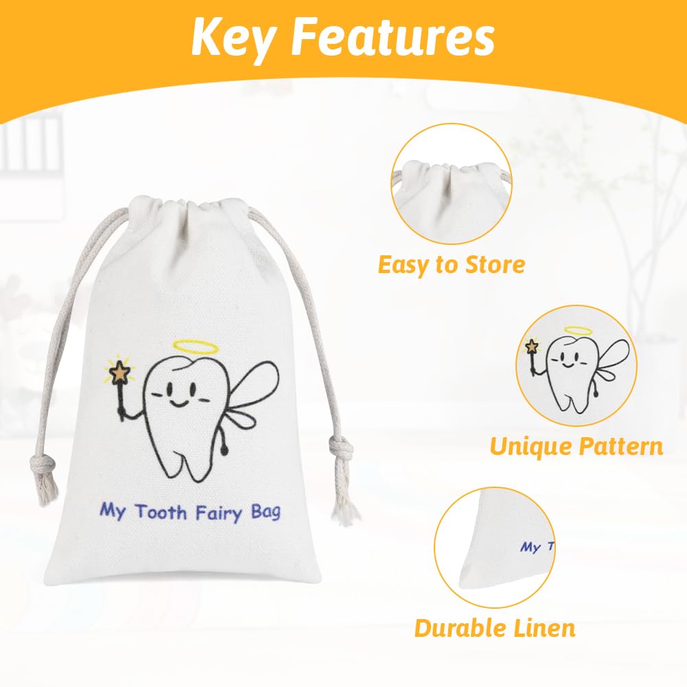 HOTUT Tooth Fairy Bag Set,Tooth Fairy Kit for Girls boys Includes 1 Tooth Fairy Bag,20 Tooth Fairy Certificates and 1 Tooth Fairy Door Hanger,Tooth Fairy Baby Teeth Keepsake,Perfect Tooth Fairy Gift - Image 3