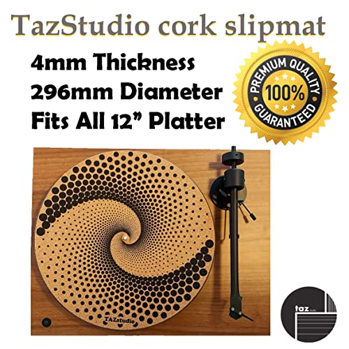 Tazstudio Premium Slipmat - Cork Turntable Mat For Better Sound Support On Vinyl Lp Record Player - Cork Mat Original Art Design - Psychedelic Geometric Dots Art (4Mm Thick) #TOP2