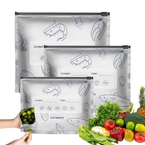 30PCS Reusable Freezer Storage Bags for Food,Slider Freezer Bags,Food Storage Bags,Expandable Bottom,Stand Up Foil Sealable Bags With Label,Freezer Bag 3 Sizes(Small,Medium, Large)