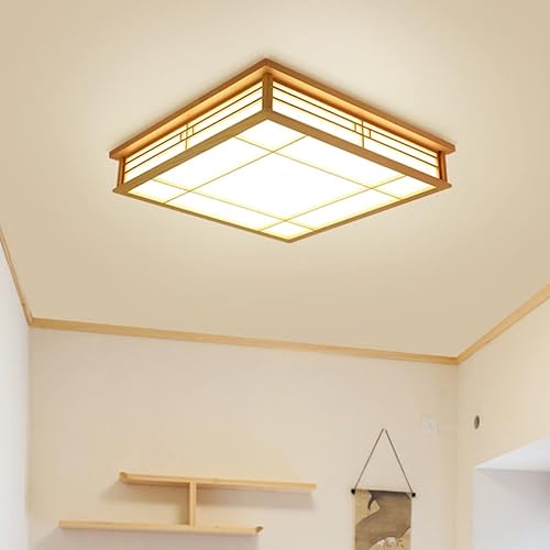 Miniatura 1 de TFCFL Lámpara de techo LED de madera de 18 pulgadas estilo japonés lámpara de techo cuadrada vintage luz blancaneutracálida control remoto regulable