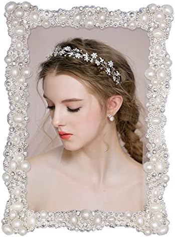 DIKAR 4×6 Picture Frame with Rhinestones and Pearls for Wedding Gift, Wedding Picture Frame Silver Plated for Tabletop Display (Real Glass) DIKAR 4×6 Picture Frame with Rhinestones and Pearls for Wedding Gift, Wedding Picture Frame Silver Plated for Tabletop Display (Real Glass)