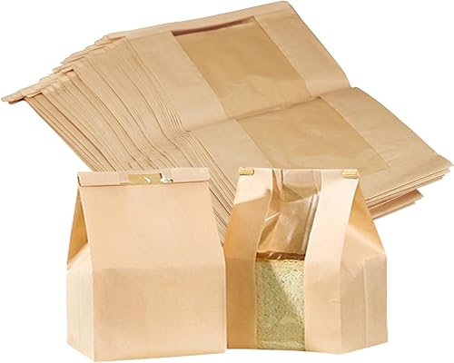 Bolsa de papel Kraft de pan de baguette con ventana frontal, bolsas de pan para pan largo hecho en casa con calcomanías 23.6 x 4.3 x 1.6 pulgadas