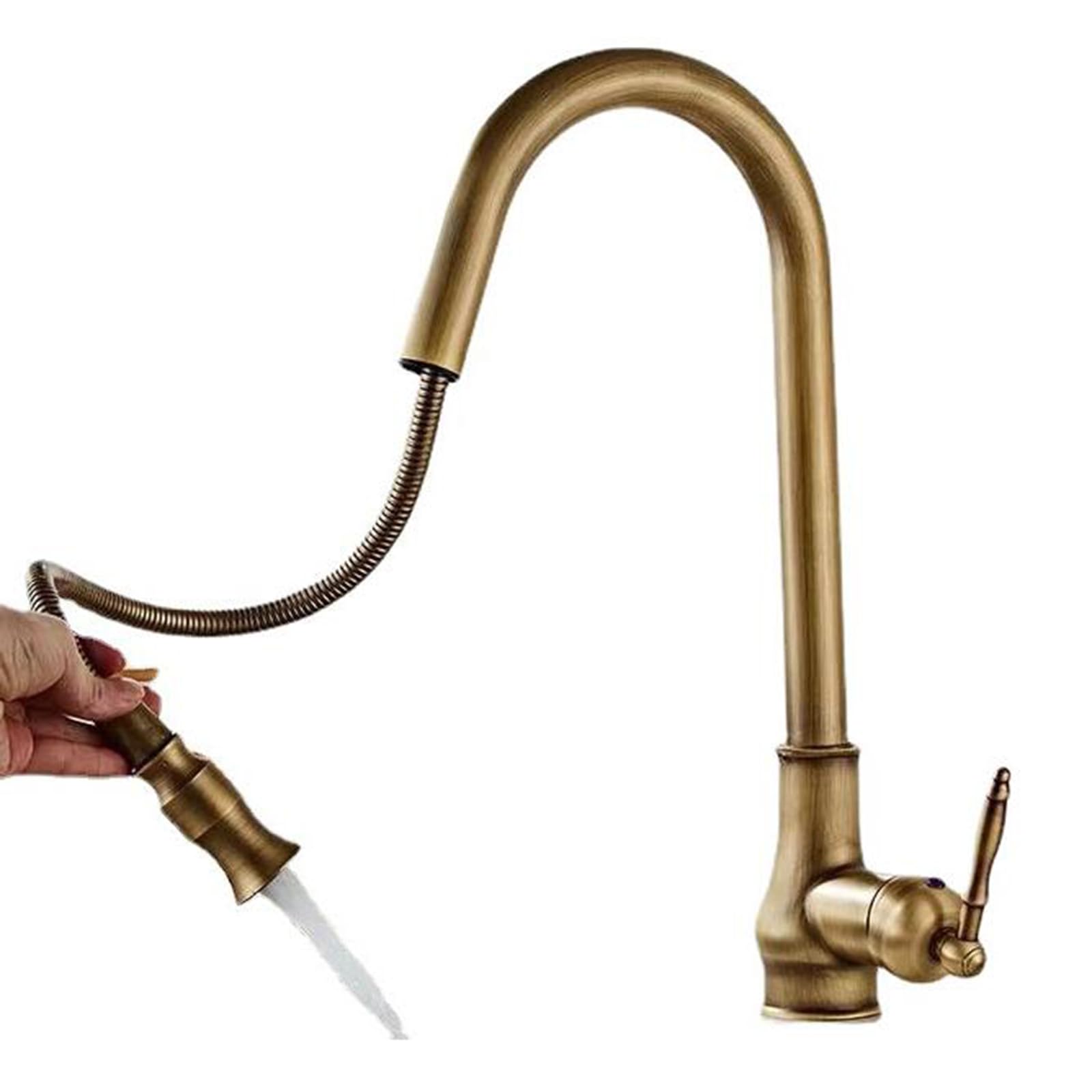ZBBDFAZD Mixer Sink Tap with Pull Down Sprayer, Antique Brass Retro Kitchen Faucet, Swivel Design for Easy Use
