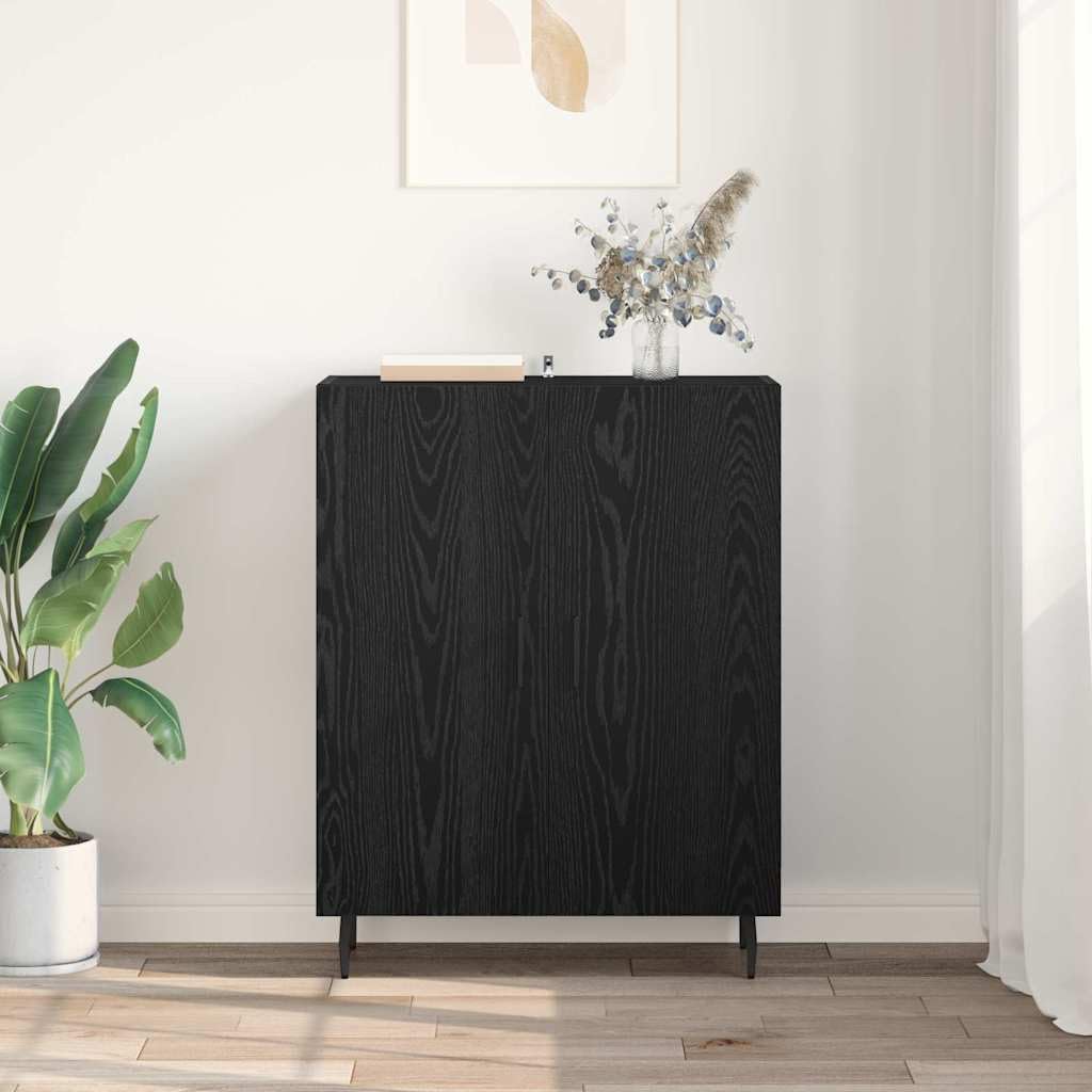 Credenza nera rovere 69,5 x 34 x 90 cm, materiale in legno con 2 ante, design moderno, grande spazio per soggiorno, sala da pranzo, corridoio e ufficio