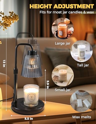 Image of Marble Candle Warmer Lamp Black with Cycle Timer, Dimmable Wax Melt Warmer