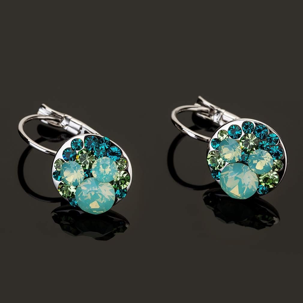 Multicolored Austrian Crystal Leverback Earrings for Women 14K Gold Plated Dangle Hoop Earrings Hypoallergenic Jewelry - Image 3