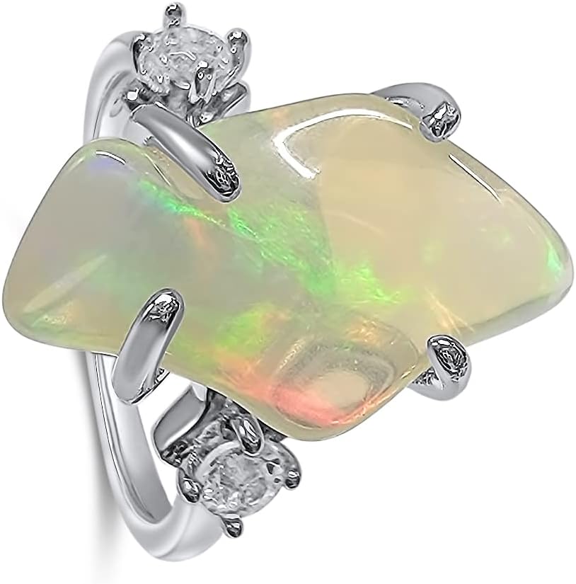 Real Raw Crystal Ring Birthstone sterling silver White Gold statement Jewelry gift for her Christmas Mothers Day Birthday Valentine Statement Ring Gift Uniquelan Jewelry