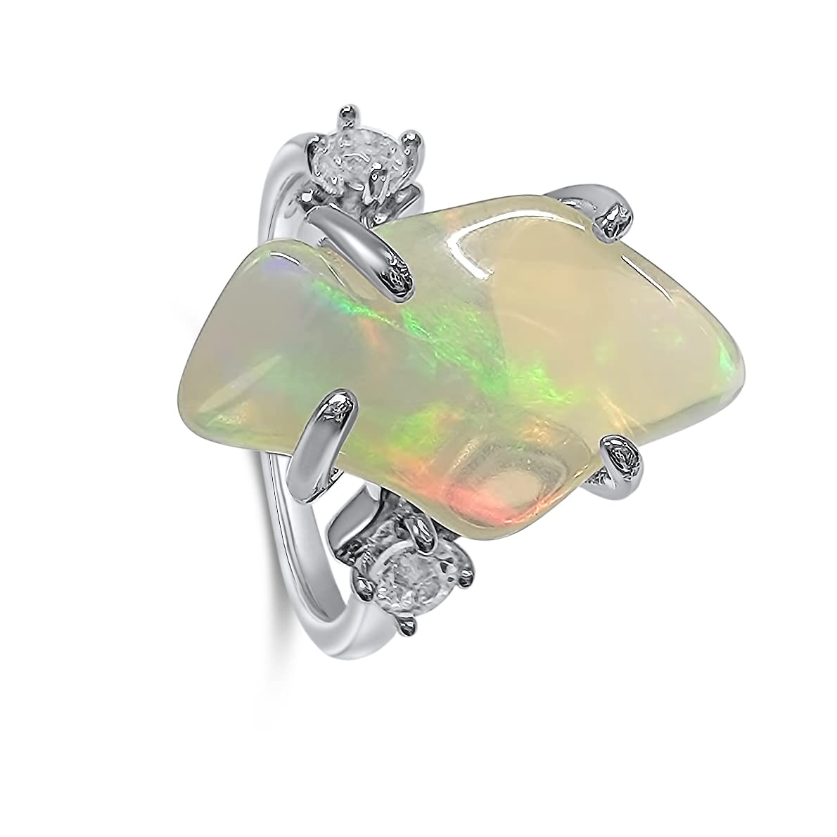 Real Raw Crystal Ring Birthstone sterling silver White Gold statement Jewelry gift for her Christmas Mothers Day Birthday Valentine Statement Ring Gift Uniquelan Jewelry (fire-opal, 8)