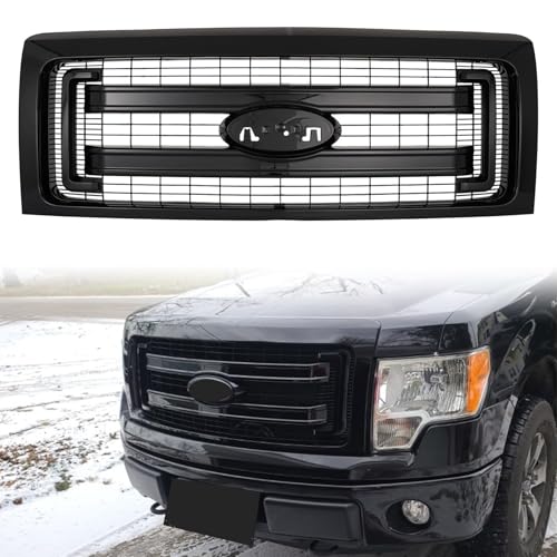 6.7L - Front Grill Cover Released For Service For Use In Extreme Cold/Snowy Weather - 2021-2023 Ford F-650/F-750 5 HAPSO Front Bumper Grille Grill Fit For 2009-2014 Ford F150 F-150 XLT Style Front Hood Upper Grille Guard Cover Replacement For DL3Z8200DA/DL3Z8200CA (Glossy Black)