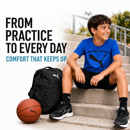 Image of PUMA Boys T-Shirts Athletic Crewneck Short Sleeve Tees (Sizes S-XL) | Soft Breathable Cotton Blend, Comfortable Casual Fit, Great for School, Play & Everyday Wear