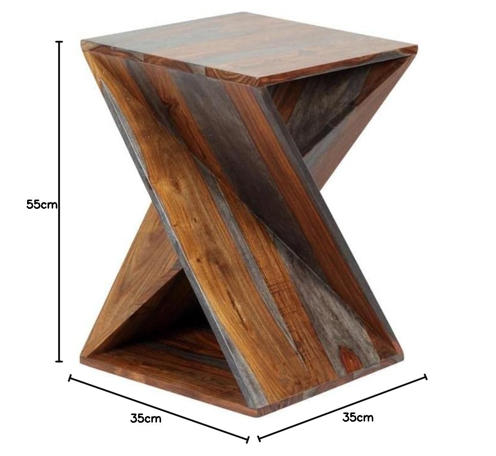 Image of Ruth Solid Wood End Table for Living Room - Premium Designer Side and Sofa Table - Natural Capri Finish, Solid Sheesham Wood - Living Room Furniture Ideal for Home Decor