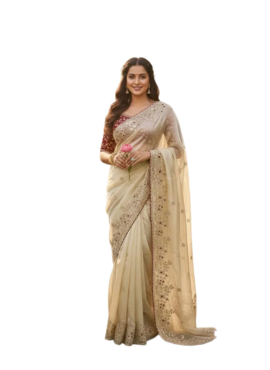 Womens Soft Space Silk Saree with Heavy Embroidery Sequins Multi Thread Zari Work and Stitched Blouse Traditional Ethnic Wear-picture-56