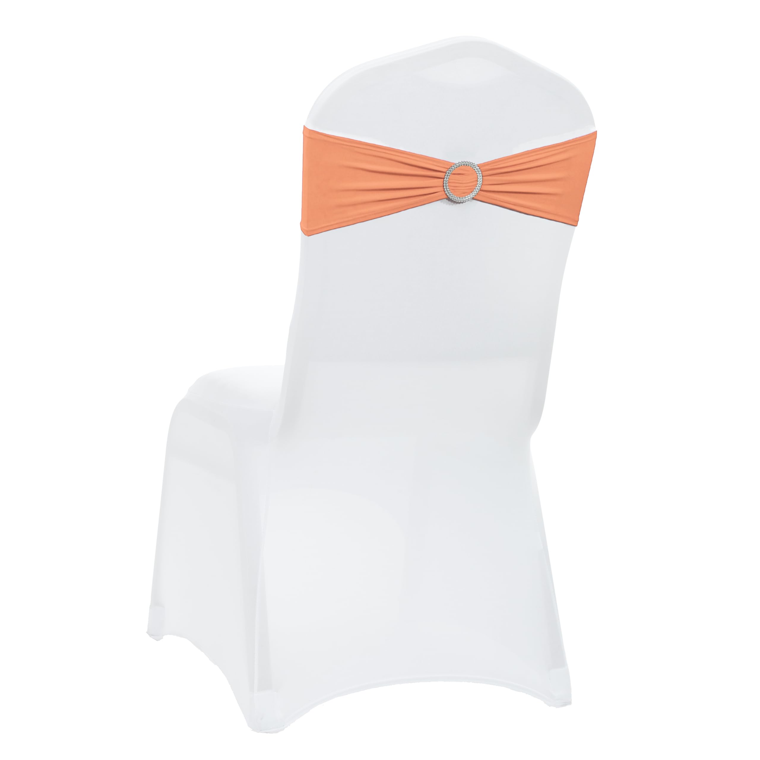 VDS Spandex Chair Sashes Bows Elastic Chair Bands with Buckle Slider for Wedding Banquet Party Event Decoration (Pack of 50) Peach — image 1