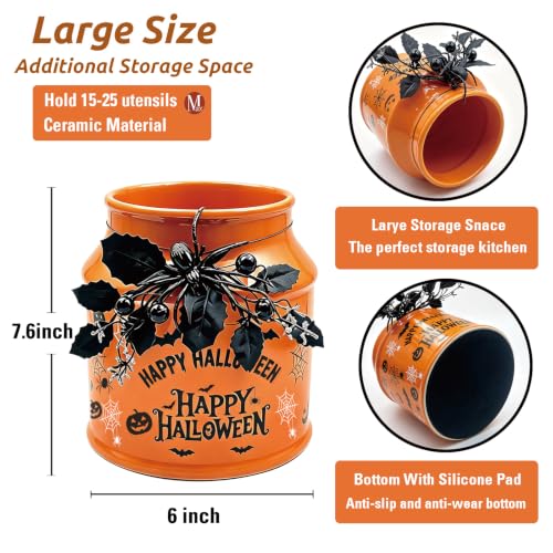 BOXJINCO Halloween Kitchen Decor, Halloween Ceramics Utensil Holder | Artificial Spiders Halloween Decor with Utensil Holder Halloween, Halloween Farmhouse Indoor Kitchen Decorations 7.6inch - image 2